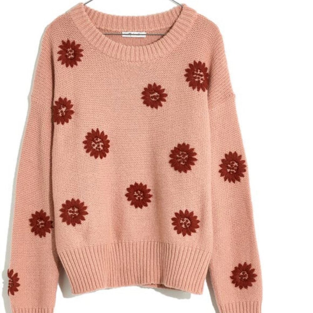 Madewell Flowered Embroidered Sweater, Size M